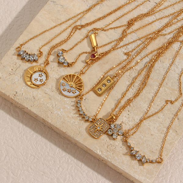 pendant necklaces chic micro paved small zircon crystal shell coin tarot flower shape pendant necklace 18k gold plated stainless steel jewer, Silver
pendant necklaces chic micro paved small zircon crystal shell coin tarot flower shape pendant necklace 18k gold plated stainless steel jewer, Silver