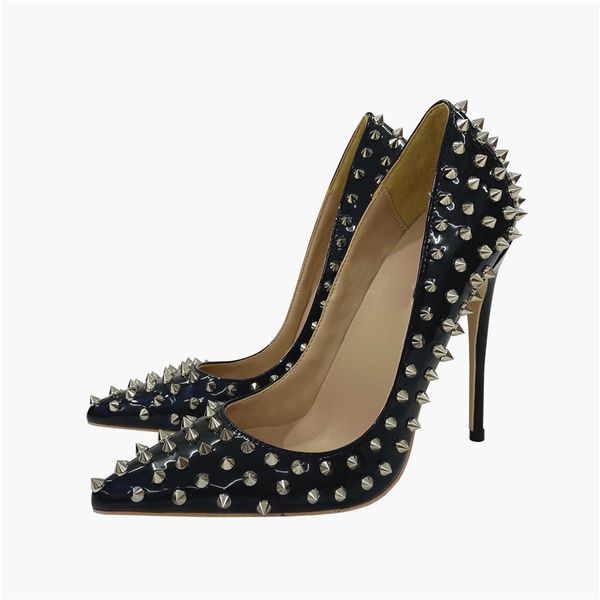 nude patent leather studded pointy toe high heels women's leather wedding shoes bumpy high heels, Black
nude patent leather studded pointy toe high heels women's leather wedding shoes bumpy high heels, Black