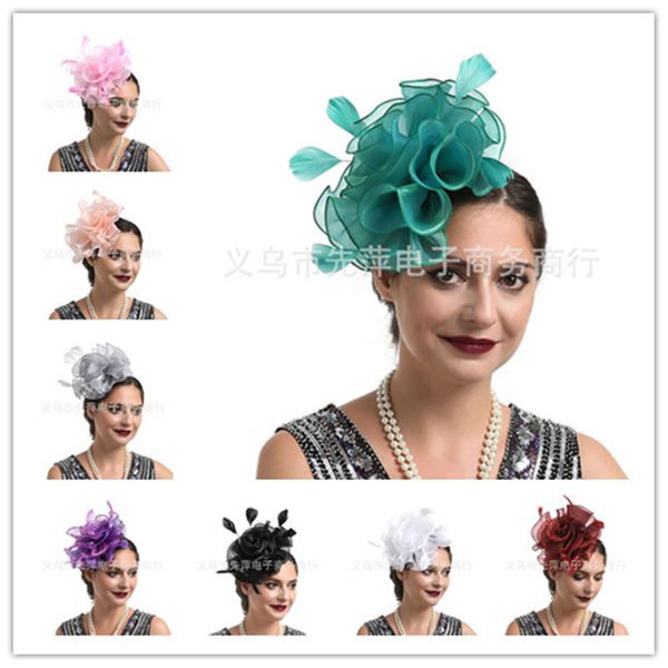 bride feather organza flower hat mesh headdress celebrity banquet retro fedora party clip performance hair accessories evening fascinator ac, White
bride feather organza flower hat mesh headdress celebrity banquet retro fedora party clip performance hair accessories evening fascinator ac, White