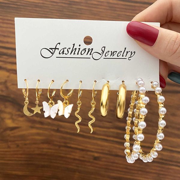 new star moon snake earring set 5 pairs creative simple acrylic butterfly pearl earrings, Golden
new star moon snake earring set 5 pairs creative simple acrylic butterfly pearl earrings, Golden