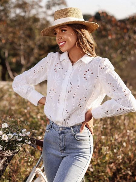 women's blouses shirts spring autumn women buttons long sleeve blouse casual lapel neck eyelet embroidery shirt blusas mujer de moda bl, White
women's blouses shirts spring autumn women buttons long sleeve blouse casual lapel neck eyelet embroidery shirt blusas mujer de moda bl, White
