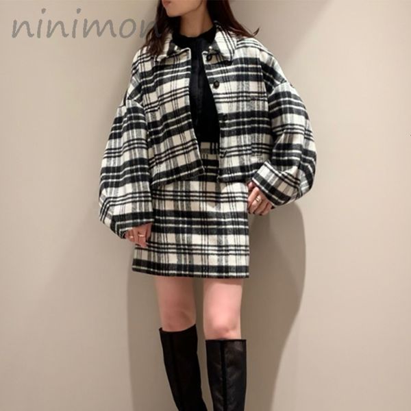 two piece dress ninimon women short woolen plaid coat autumn winter slim high waist mini skirts pencil skirt loose jackets harajuku outwear, White
two piece dress ninimon women short woolen plaid coat autumn winter slim high waist mini skirts pencil skirt loose jackets harajuku outwear, White