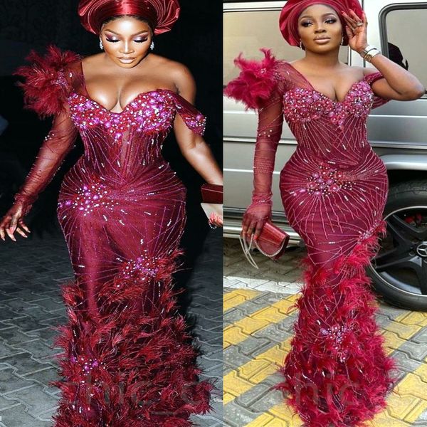 2023 arabic aso ebi burgundy mermaid prom dresses beaded feather evening formal party second reception birthday engagement gowns dress zj666, Black
2023 arabic aso ebi burgundy mermaid prom dresses beaded feather evening formal party second reception birthday engagement gowns dress zj666, Black