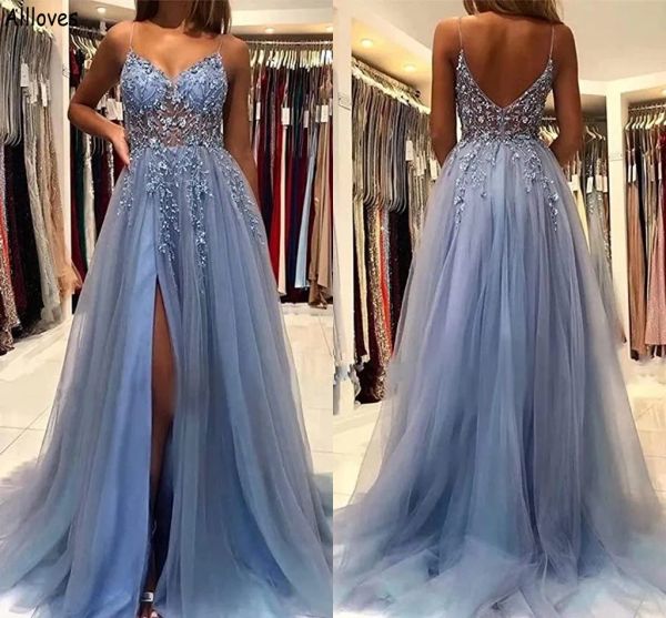 2023 dusty blue prom dresses spaghetti straps beaded crystals a line floor length side slit custom made evening gown formal occasion wear ve, Black
2023 dusty blue prom dresses spaghetti straps beaded crystals a line floor length side slit custom made evening gown formal occasion wear ve, Black