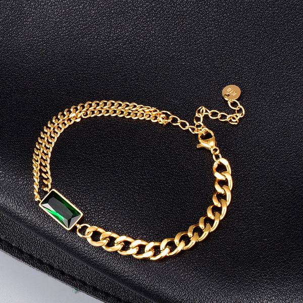 charm bracelets 18k gold plated green cz stone double layer cuban chain bangles for women stainless steel jewelry 230215, Golden;silver
charm bracelets 18k gold plated green cz stone double layer cuban chain bangles for women stainless steel jewelry 230215, Golden;silver