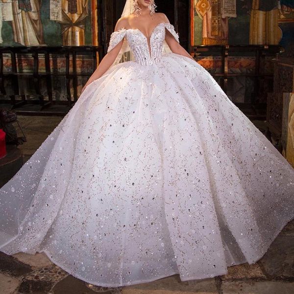 2023 arabic wedding dress ball gown exquisite v-neck sequined fluffy bridal gown lace up vestidos de novia custom made robe de mariage, White
2023 arabic wedding dress ball gown exquisite v-neck sequined fluffy bridal gown lace up vestidos de novia custom made robe de mariage, White