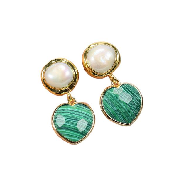 cultured white pearl dangle malachite green small heart drop stud earrings fashion natural stone jewelry for lady, Silver
cultured white pearl dangle malachite green small heart drop stud earrings fashion natural stone jewelry for lady, Silver