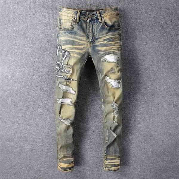 men's jeans delivery snake embroidered retro denim slim ny hol pu leather patchwork stretch253k, Blue
men's jeans delivery snake embroidered retro denim slim ny hol pu leather patchwork stretch253k, Blue