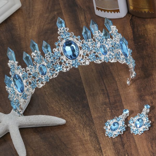 

wedding hair jewelry arrival charming blue crystal bridal tiaras crown magnificent diadem for princess accessories 230216, Slivery;golden