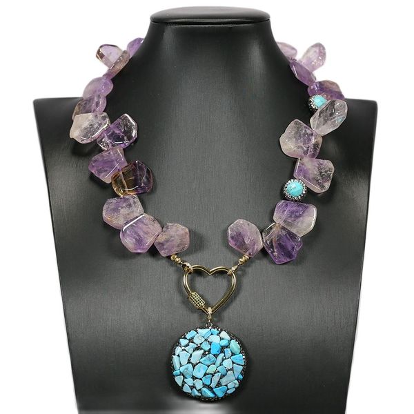 natural purple amethyst blue turquoise necklace black cz paved turquoise pendant handmade lady fashion gifts, Silver
natural purple amethyst blue turquoise necklace black cz paved turquoise pendant handmade lady fashion gifts, Silver