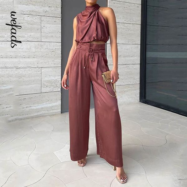women's wefad two piece set summer fashion solid round neck sleeveless high waist pleated loose wide legs lace up pants sets 230215, White
women's wefad two piece set summer fashion solid round neck sleeveless high waist pleated loose wide legs lace up pants sets 230215, White