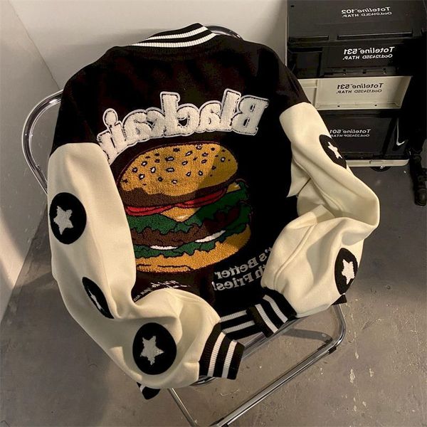 women's jackets vintage baseball jacket women hamburger embroidery print stitching oversized cardigan coat high street spring autumn 23, Black;brown
women's jackets vintage baseball jacket women hamburger embroidery print stitching oversized cardigan coat high street spring autumn 23, Black;brown