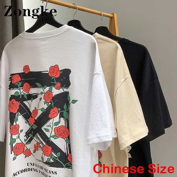 men's t-shirts zongke floral printed t shirt for men tshirts for men clothing streetwear harajuku chinese size 2xl 2022 l230216, White;black 
men's t-shirts zongke floral printed t shirt for men tshirts for men clothing streetwear harajuku chinese size 2xl 2022 l230216, White;black