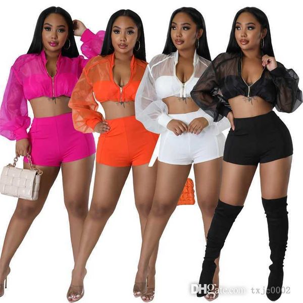 2023 new women designers tracksuits long sleeve zipper sheer organza crop and solid color shorts elegant two piece set, Gray
2023 new women designers tracksuits long sleeve zipper sheer organza crop and solid color shorts elegant two piece set, Gray