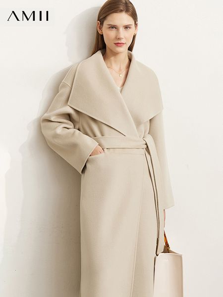women's jackets amii minimalism 100 wool coats women winter warm solid laceup design elegant turndown collar long coat 12241039 230215, Black;brown
women's jackets amii minimalism 100 wool coats women winter warm solid laceup design elegant turndown collar long coat 12241039 230215, Black;brown