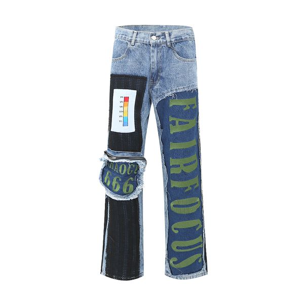 men's plus size pants letter patch vintage jeans straight flare pants casual baggy denim trousers, Black;brown
men's plus size pants letter patch vintage jeans straight flare pants casual baggy denim trousers, Black;brown