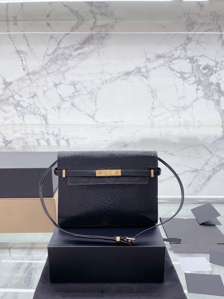 

women's luxury designer bag, one-shoulder portable messenger purse, classic snakeskin, black, simple, stylish and versatile