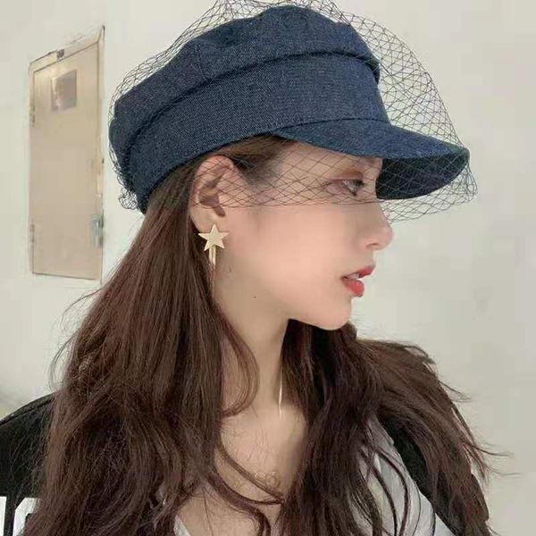 berets elegant denim net yarn vintage navy hats for women chic black mesh blue sboy caps female sunshade octagonal hat chapeu 230215, Blue;gray
berets elegant denim net yarn vintage navy hats for women chic black mesh blue sboy caps female sunshade octagonal hat chapeu 230215, Blue;gray