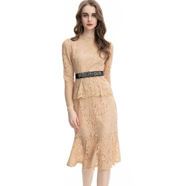 women's dresses o neck long sleeves embroidery lace elegant mermaid vestidos, Black
women's dresses o neck long sleeves embroidery lace elegant mermaid vestidos, Black