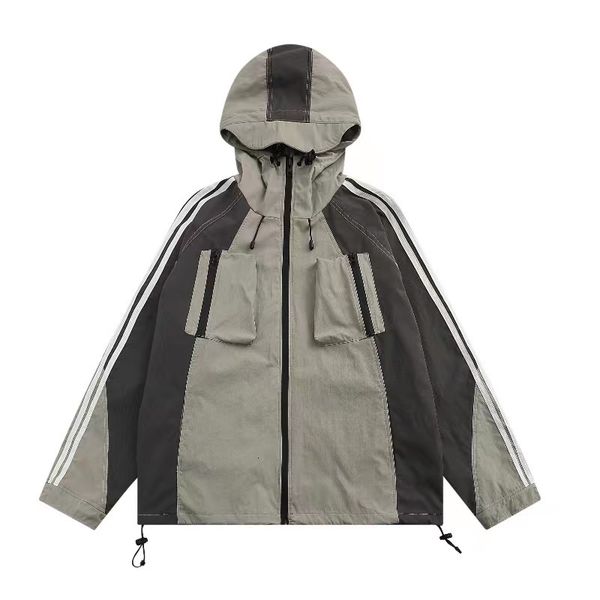 men s jackets trendy american design color blocking zipper small mountain outdoor workwear hooded 230217, Black;brown
men s jackets trendy american design color blocking zipper small mountain outdoor workwear hooded 230217, Black;brown