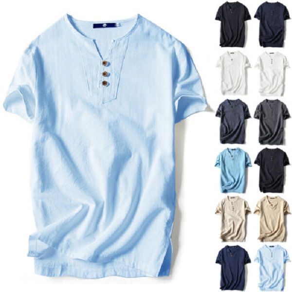 mens solid color short sleeve t-shirt casual fit formal button v neck tee, White;black
mens solid color short sleeve t-shirt casual fit formal button v neck tee, White;black