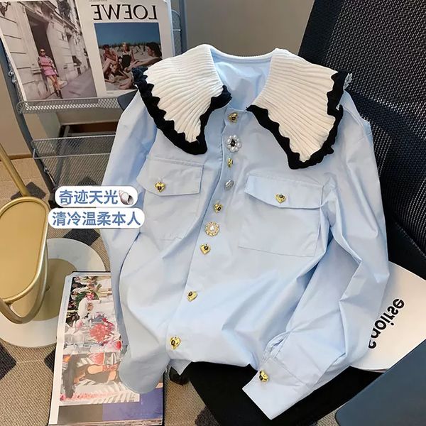 women's blouses shirts spring summer sweet loose patchwork doll collar women fashion casual long sleeve glitter buttons up ladies 23021, White
women's blouses shirts spring summer sweet loose patchwork doll collar women fashion casual long sleeve glitter buttons up ladies 23021, White