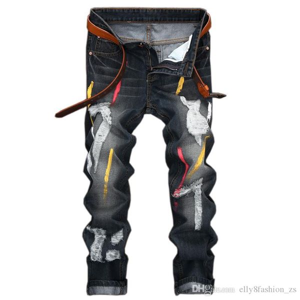 straight jeans hole paint mens jeans painted ripped jean pants black trousers male vintage black denim, Blue
straight jeans hole paint mens jeans painted ripped jean pants black trousers male vintage black denim, Blue