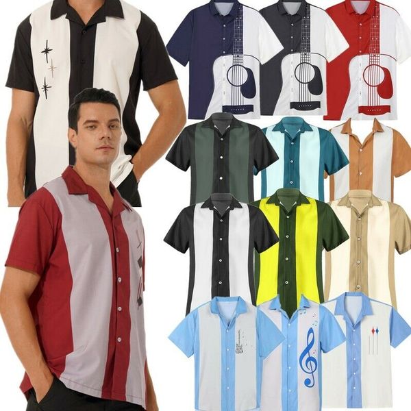 men bowling shirts casual short sleeve button down blouse retro camp shirt, White;black
men bowling shirts casual short sleeve button down blouse retro camp shirt, White;black