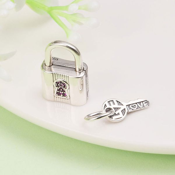 925 sterling silver forever love lock & key with pink cz bead fits european pandora style jewelry charm bracelets, Black
925 sterling silver forever love lock & key with pink cz bead fits european pandora style jewelry charm bracelets, Black