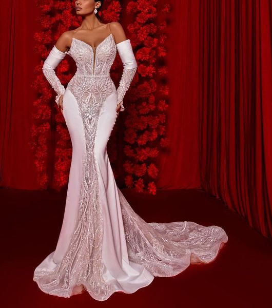 luxury mermaid wedding dresses long sleeves v neck 3d lace satin appliques sequins beaded diamond floor length sparkly plus size elegant bri, White
luxury mermaid wedding dresses long sleeves v neck 3d lace satin appliques sequins beaded diamond floor length sparkly plus size elegant bri, White