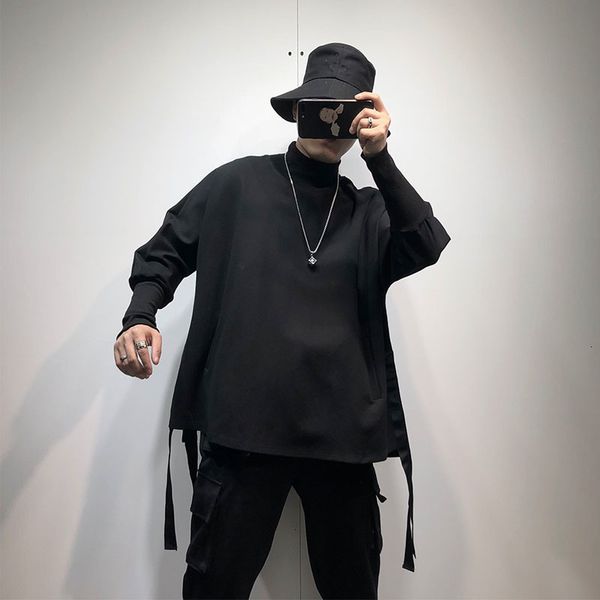 men's tracksuits irregular hem long sleeve sweater autumn and winter large dark fashion split high neck thin loose 230217, Gray 
men's tracksuits irregular hem long sleeve sweater autumn and winter large dark fashion split high neck thin loose 230217, Gray