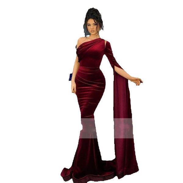 claret moroccan caftan evening dresses one shoulder full sleeve prom celebrity gowns velvet mermaid sweep train, Black;red
claret moroccan caftan evening dresses one shoulder full sleeve prom celebrity gowns velvet mermaid sweep train, Black;red