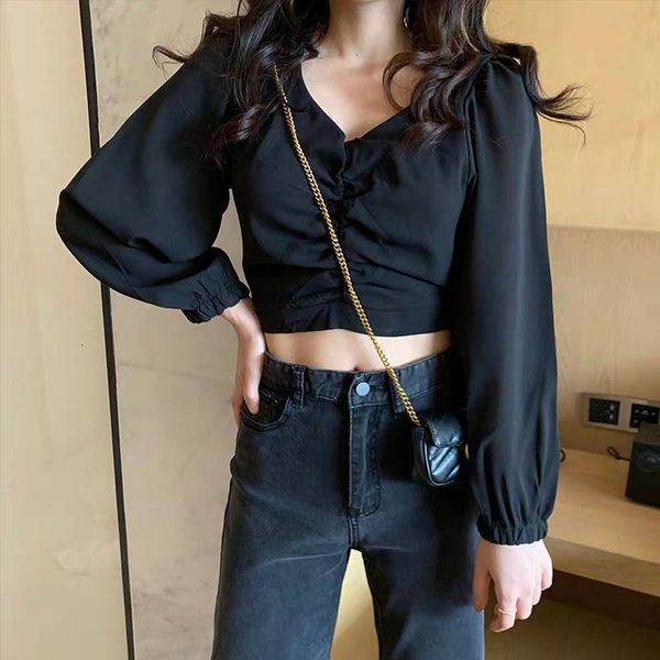 women's blouses shirts puff sleeve crop women v neck long vintage shirt blouse solid color black white short tee korean fashion 230217
women's blouses shirts puff sleeve crop women v neck long vintage shirt blouse solid color black white short tee korean fashion 230217