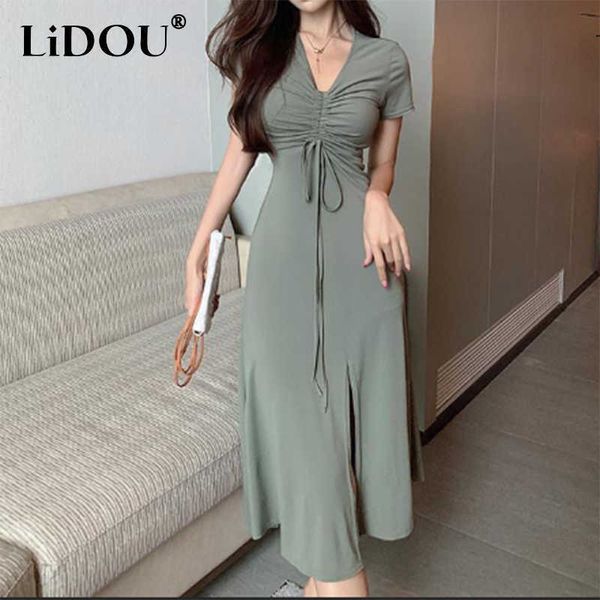 casual dresses 2022 summer solid color folds drawstring bandage slit midi dress waist elegant party holiday dresses casual robe vestidos z02, Black;gray
casual dresses 2022 summer solid color folds drawstring bandage slit midi dress waist elegant party holiday dresses casual robe vestidos z02, Black;gray