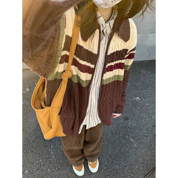 women s knits tees knitted cardigan 2023 winter oversize loose contrast women sweater y2k aesthetic vintage tassel zipper harajuku femme 230, White
women s knits tees knitted cardigan 2023 winter oversize loose contrast women sweater y2k aesthetic vintage tassel zipper harajuku femme 230, White