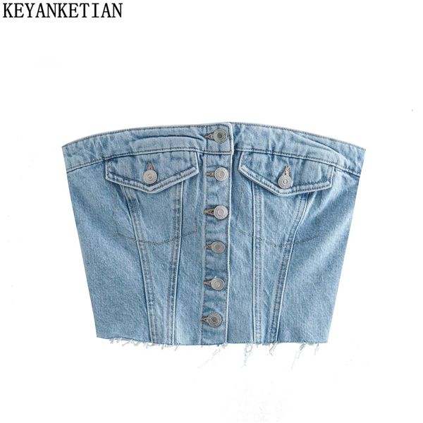 women's tanks camis keyanketian women strapless single breasted denim tube corset summer ladies back pleats high waist wrap chest crop, White
women's tanks camis keyanketian women strapless single breasted denim tube corset summer ladies back pleats high waist wrap chest crop, White