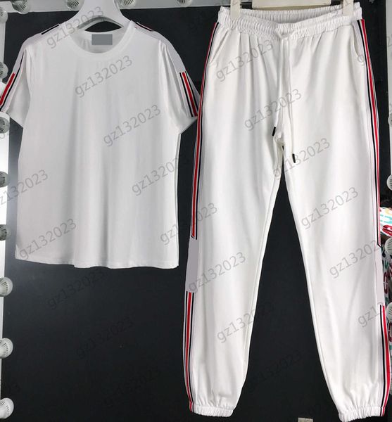 crew neck two piece pants logo embroidery solid color short sleeve t-shirt striped ribbon elastic waist drawstring pants 2 colors two pieces, White
crew neck two piece pants logo embroidery solid color short sleeve t-shirt striped ribbon elastic waist drawstring pants 2 colors two pieces, White