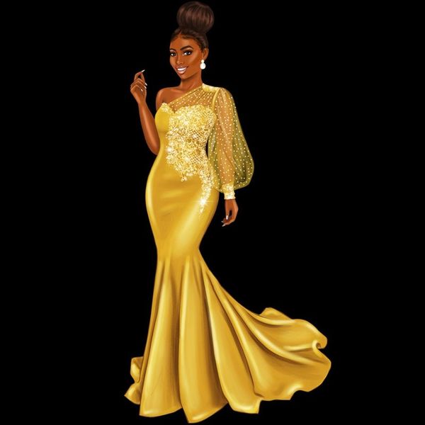 arabic aso ebi prom dresses one shoulder puff sleeves evening dress lace appliques mermaid party gowns long train women, Black
arabic aso ebi prom dresses one shoulder puff sleeves evening dress lace appliques mermaid party gowns long train women, Black