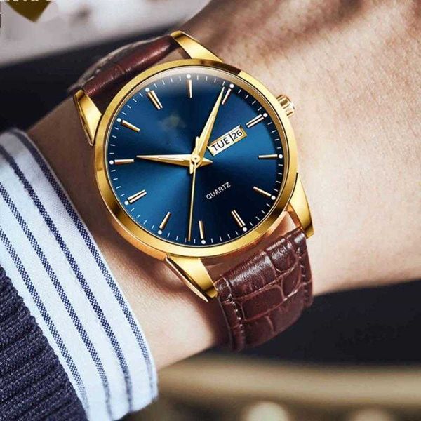 men classic gold blue face quartz waterproof watch brown leather strap business popular casual for mens watch, Slivery;brown
men classic gold blue face quartz waterproof watch brown leather strap business popular casual for mens watch, Slivery;brown