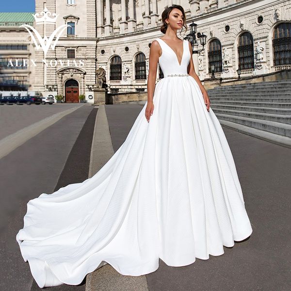 party dresses alex novias a line satin wedding dress with crystal belt 2023 classy deep v neck backless gown vestidos novias de saten 230217, White;black
party dresses alex novias a line satin wedding dress with crystal belt 2023 classy deep v neck backless gown vestidos novias de saten 230217, White;black