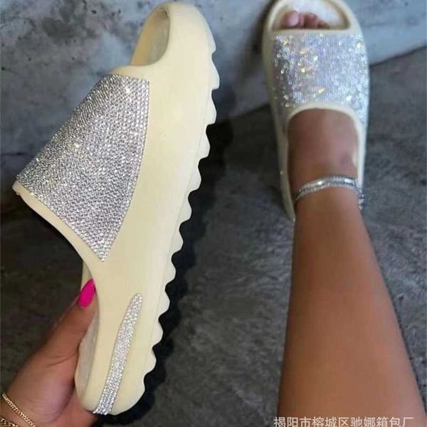 2023 designer womens slippers with thin shiny thick slides diamonds shoes, Black