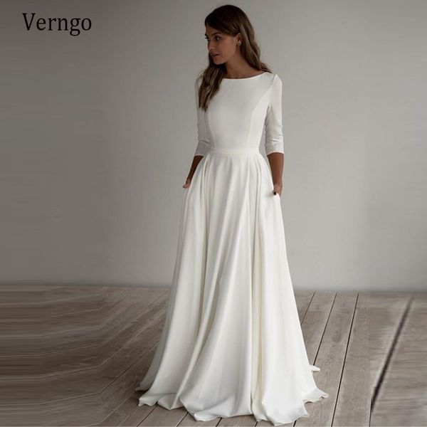party dresses verngo simple wedding dress long sleeves a line crepe boat neck elegant bridal dresses with pockets plus size robe de mariee 2, White;black
party dresses verngo simple wedding dress long sleeves a line crepe boat neck elegant bridal dresses with pockets plus size robe de mariee 2, White;black