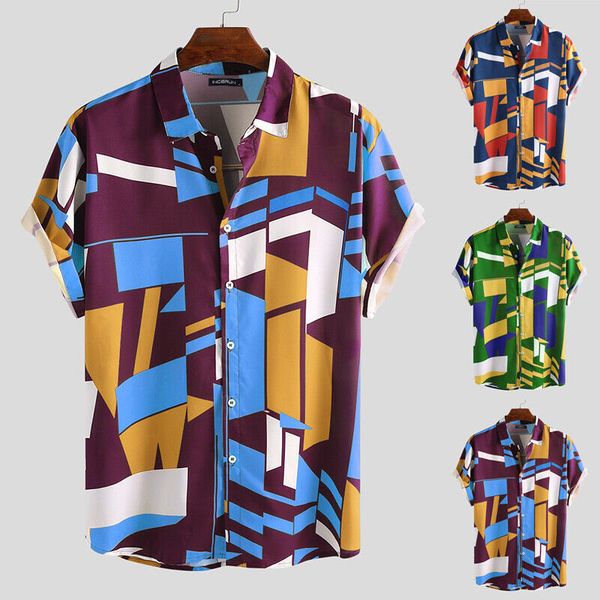 men hawaiian shirts short sleeve geometric printed casual beach t shirt tee, White;black
men hawaiian shirts short sleeve geometric printed casual beach t shirt tee, White;black