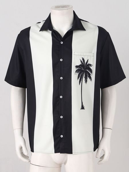 mens bowling shirt cuban style retro short sleeve camp button down loose shirts, White;black
mens bowling shirt cuban style retro short sleeve camp button down loose shirts, White;black