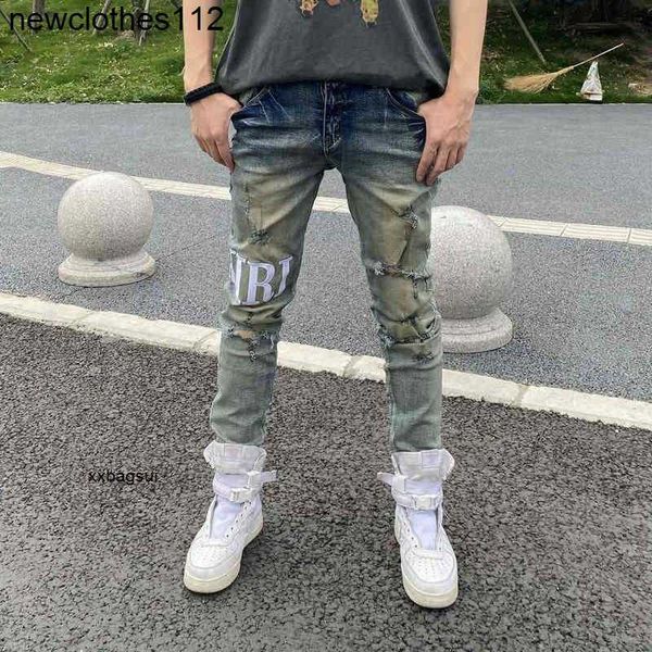 designer mens jeans amirs brand street hole letter printing used washing elastic locomotive slim legged jeans, Blue
designer mens jeans amirs brand street hole letter printing used washing elastic locomotive slim legged jeans, Blue
