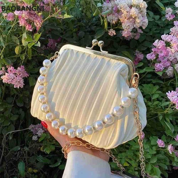 pleated shell bag small totes with pearl handle summer new pu leather women's designer handbag chain shoulder messenger bag
pleated shell bag small totes with pearl handle summer new pu leather women's designer handbag chain shoulder messenger bag