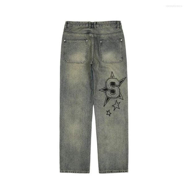 men's jeans high street patch embroidered letter men retro washed distressed casual straight leg pants loose cropped denim trousers, Blue
men's jeans high street patch embroidered letter men retro washed distressed casual straight leg pants loose cropped denim trousers, Blue