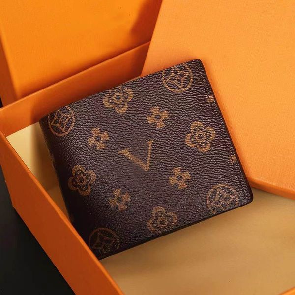 

new mens wallet designer wallets card holder PU men short wallet classic old flower Leather embossed fashion purse luxury womens style purses with orange box