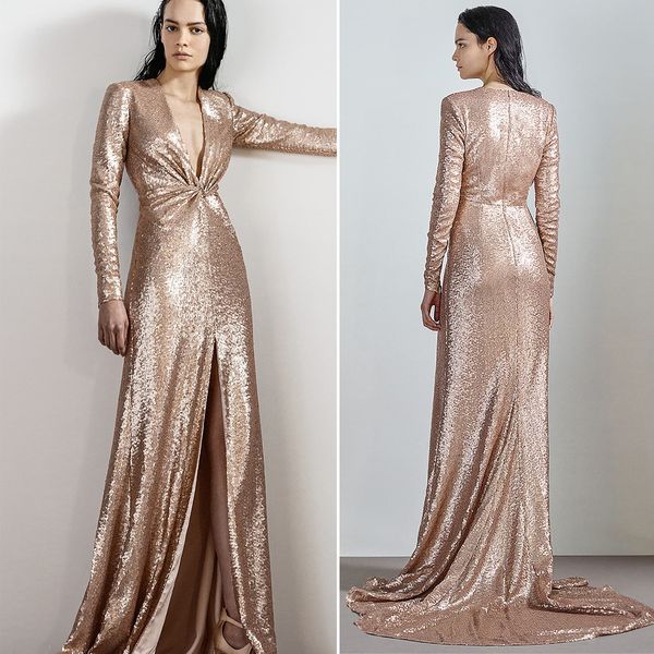 glamorous prom dresses a-line deep v-neck long sleeves high front split backless custom made zipper court gown evening dress plus size, Black
glamorous prom dresses a-line deep v-neck long sleeves high front split backless custom made zipper court gown evening dress plus size, Black