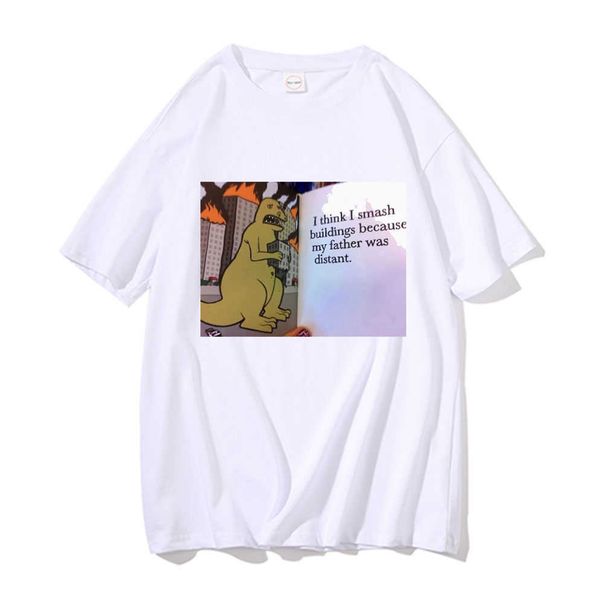 men's t-shirts funny dinosaur therapy i think i smash buildings because my father was distant graphic print t shirt men women oversized, White;black
men's t-shirts funny dinosaur therapy i think i smash buildings because my father was distant graphic print t shirt men women oversized, White;black